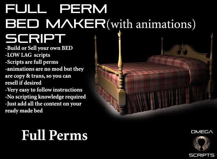 Second Life Marketplace FULL PERM BED DEVELOPER SCRIPT box